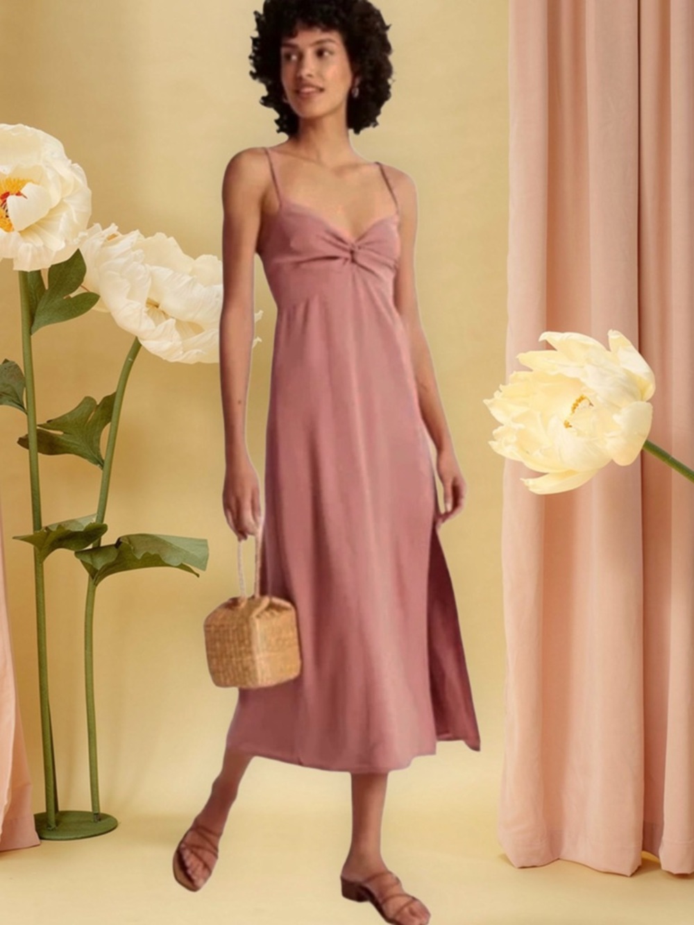 Abercrombie & Fitch Mauve Midi Pink Dress Slit Lined Stretch Back Romantic Small - Picture 15 of 15